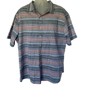 True Nation Mens Short Sleeve Striped Button Up Shirt 100% Cotton